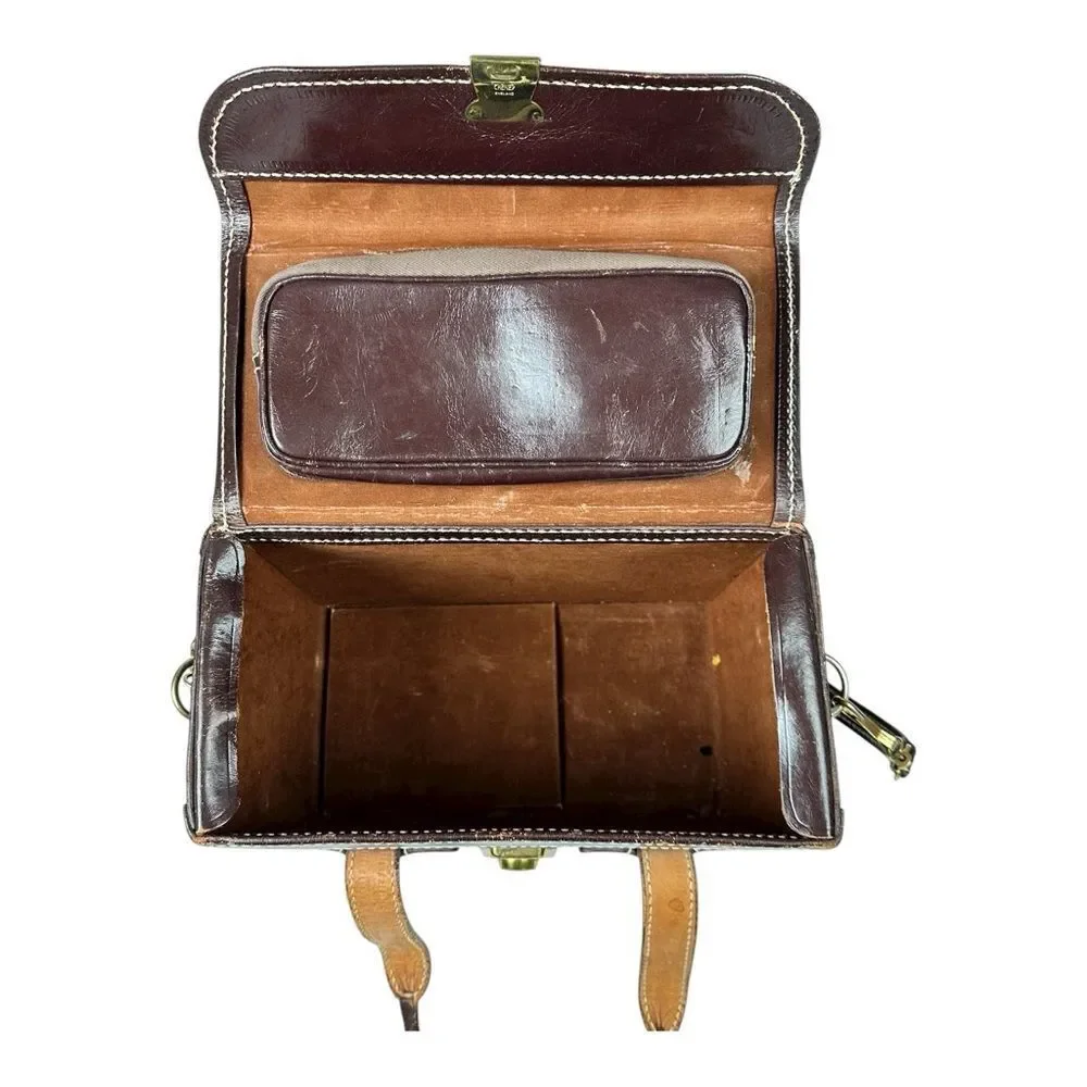 Cheney England Vintage Brown Leather Camera Satchel Crossbody Messenger Bag